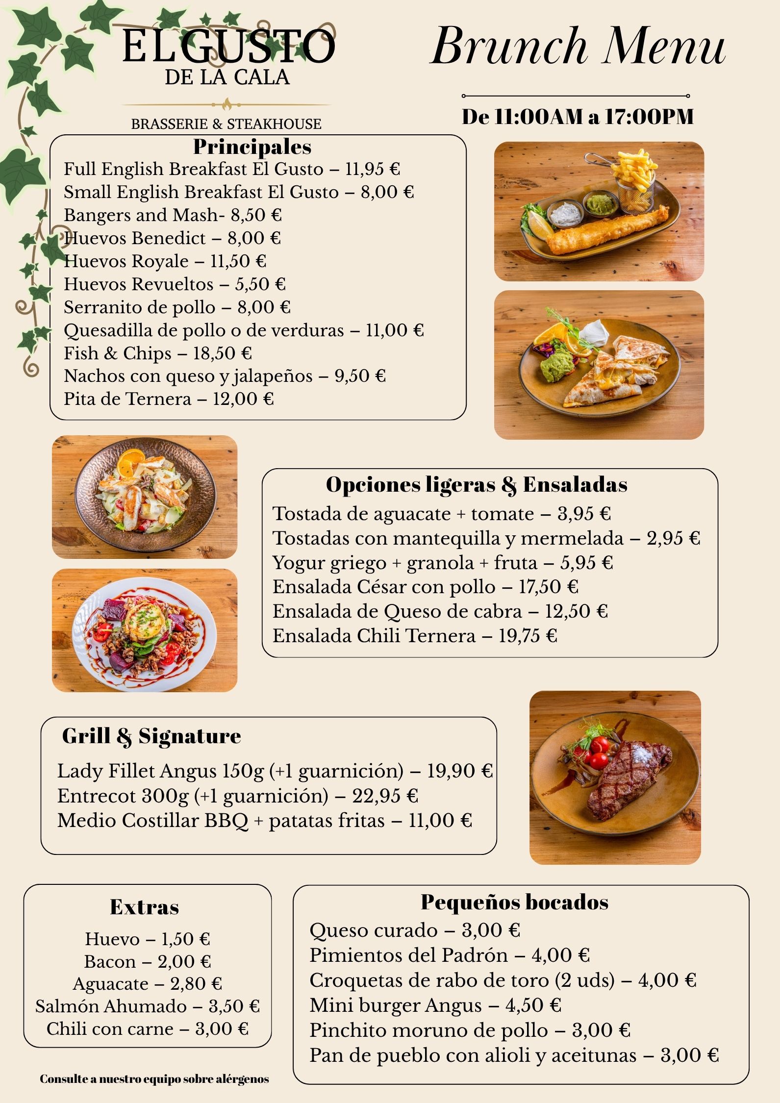 Carta Brunch El Gusto de la Cala